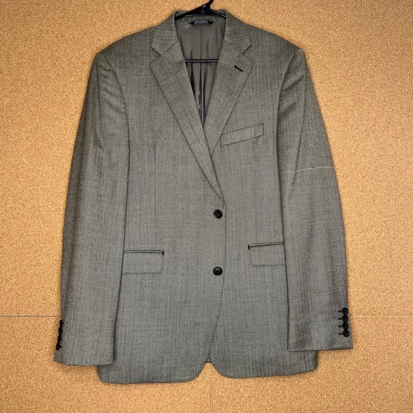 Slim‎ Fit Herringbone Wool Silk Blazer Saks Fifth Avenue Sport Coat Jacket 42R - Picture 1 of 7